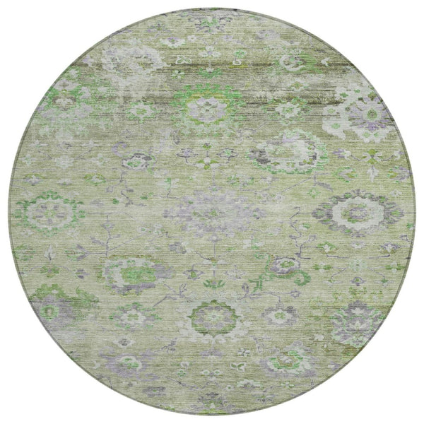 HomeRoots 5' Mint Green and Gray Floral Area Rug - Stylish, Durable, Washable for Indoor and Outdoor Spaces 8' Round 604080