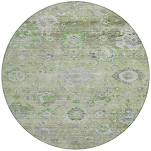Homeroots 3' Beige Gray And Green Floral Washable Rug - Durable Indoor Outdoor Accent For Stylish Spaces 8' Round Polyester 604080