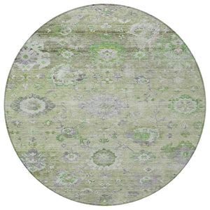 Homeroots 3' Beige Gray And Green Floral Washable Rug - Durable Indoor Outdoor Accent For Stylish Spaces 8' Round Polyester 604080