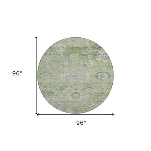 Homeroots 3' Beige Gray And Green Floral Washable Rug - Durable Indoor Outdoor Accent For Stylish Spaces 8' Round Polyester 604080