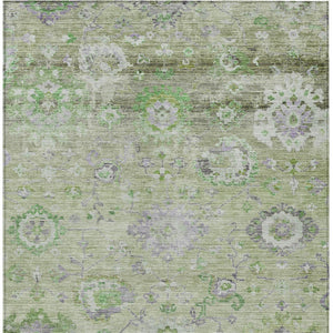 Homeroots 3' Beige Gray And Green Floral Washable Rug - Durable Indoor Outdoor Accent For Stylish Spaces 8' X 10' Polyester 604081