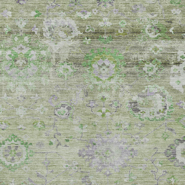 Homeroots 3' Beige Gray And Green Floral Washable Rug - Durable Indoor Outdoor Accent For Stylish Spaces 8' X 10' Polyester 604081