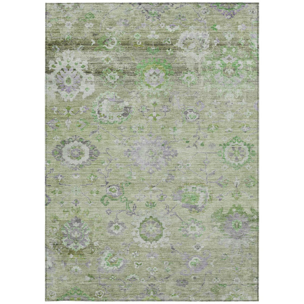 Homeroots 3' Beige Gray And Green Floral Washable Rug - Durable Indoor Outdoor Accent For Stylish Spaces 9' X 12' Polyester 604082