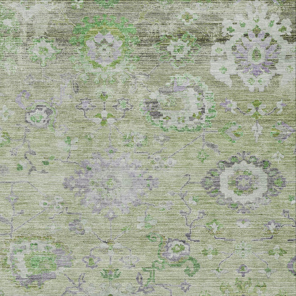 Homeroots 3' Beige Gray And Green Floral Washable Rug - Durable Indoor Outdoor Accent For Stylish Spaces 9' X 12' Polyester 604082