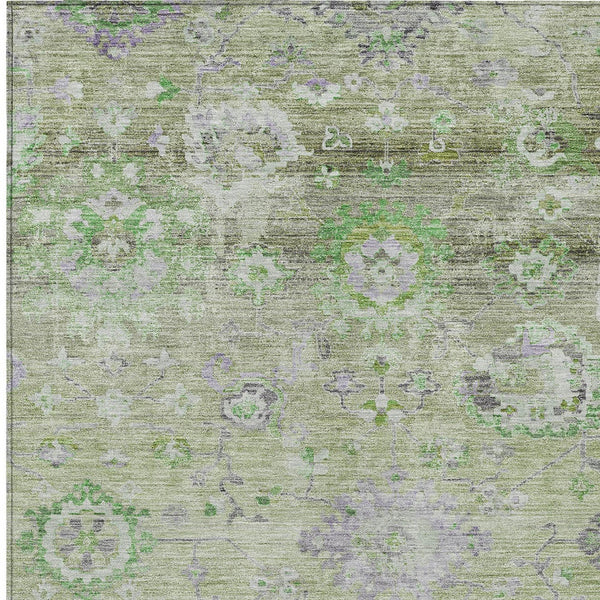 Homeroots 3' Beige Gray And Green Floral Washable Rug - Durable Indoor Outdoor Accent For Stylish Spaces 10' X 14' Polyester 604083