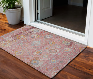 Homeroots 3' Beige Gray And Green Floral Washable Rug - Durable Indoor Outdoor Accent For Stylish Spaces 3' X 5' Polyester 604084
