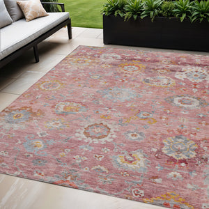 Homeroots 3' Beige Gray And Green Floral Washable Rug - Durable Indoor Outdoor Accent For Stylish Spaces 5' X 8' Polyester 604085