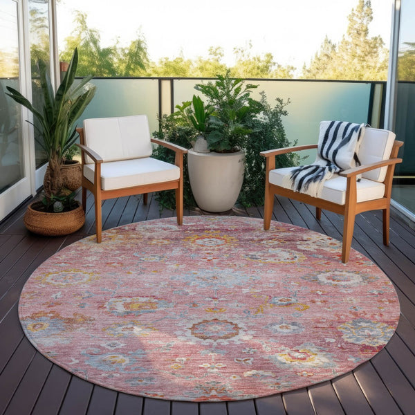 Homeroots 3' Beige Gray And Green Floral Washable Rug - Durable Indoor Outdoor Accent For Stylish Spaces 8' Round Polyester 604086