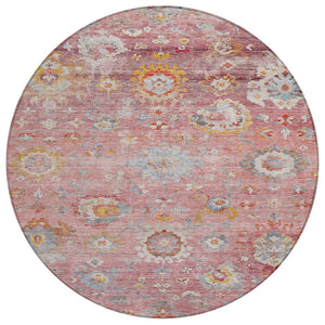 HomeRoots 5' Elegant Floral Indoor Outdoor Area Rug in Soft Pink, Gray, and Gold - Durable & Washable Design 8' Round 604086
