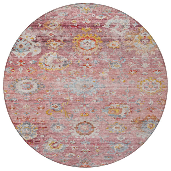 Homeroots 3' Beige Gray And Green Floral Washable Rug - Durable Indoor Outdoor Accent For Stylish Spaces 8' Round Polyester 604086