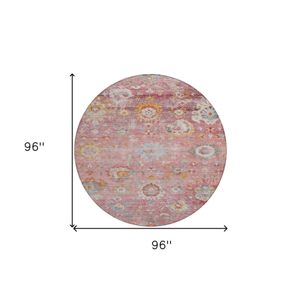 Homeroots 3' Beige Gray And Green Floral Washable Rug - Durable Indoor Outdoor Accent For Stylish Spaces 8' Round Polyester 604086