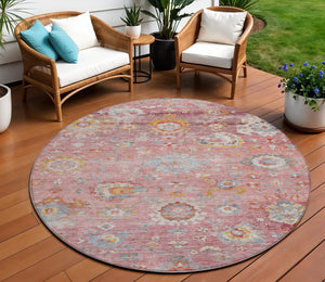 Homeroots 3' Beige Gray And Green Floral Washable Rug - Durable Indoor Outdoor Accent For Stylish Spaces 8' Round Polyester 604086
