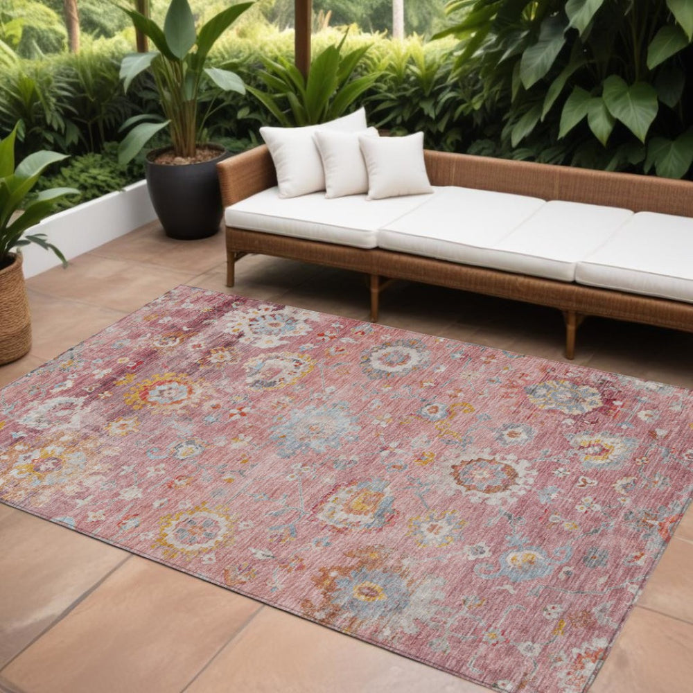 HomeRoots 9' X 12' Floral Washable Area Rug in Pink, Gray & Gold - Durable, Stylish for Indoor & Outdoor Use! 604088