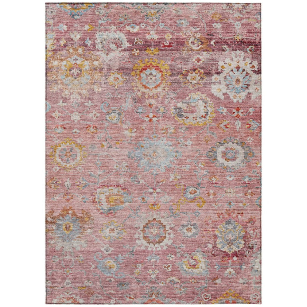 HomeRoots 9' X 12' Floral Washable Area Rug in Pink, Gray & Gold - Durable, Stylish for Indoor & Outdoor Use! 604088