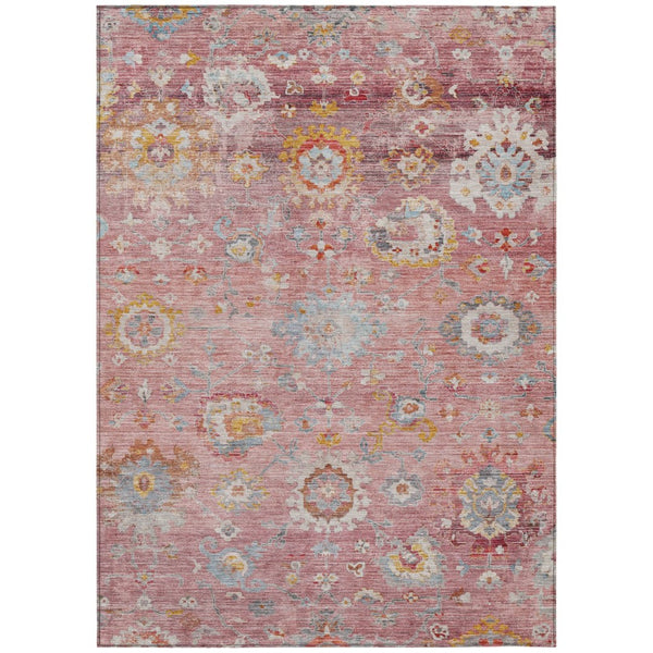 HomeRoots 9' X 12' Floral Washable Area Rug in Pink, Gray & Gold - Durable, Stylish for Indoor & Outdoor Use! 604088
