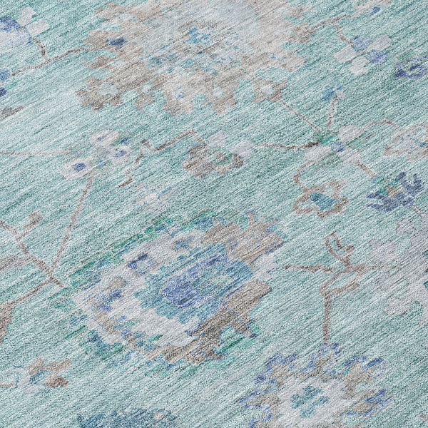 Homeroots 3' Beige Gray And Green Floral Washable Rug - Durable Indoor Outdoor Accent For Stylish Spaces 5' X 8' Polyester 604091