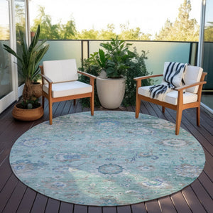 Homeroots 3' Beige Gray And Green Floral Washable Rug - Durable Indoor Outdoor Accent For Stylish Spaces 8' Round Polyester 604092