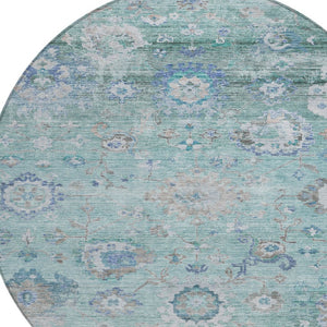 Homeroots 3' Beige Gray And Green Floral Washable Rug - Durable Indoor Outdoor Accent For Stylish Spaces 8' Round Polyester 604092