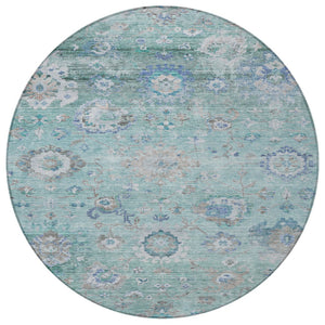 Homeroots 3' Beige Gray And Green Floral Washable Rug - Durable Indoor Outdoor Accent For Stylish Spaces 8' Round Polyester 604092