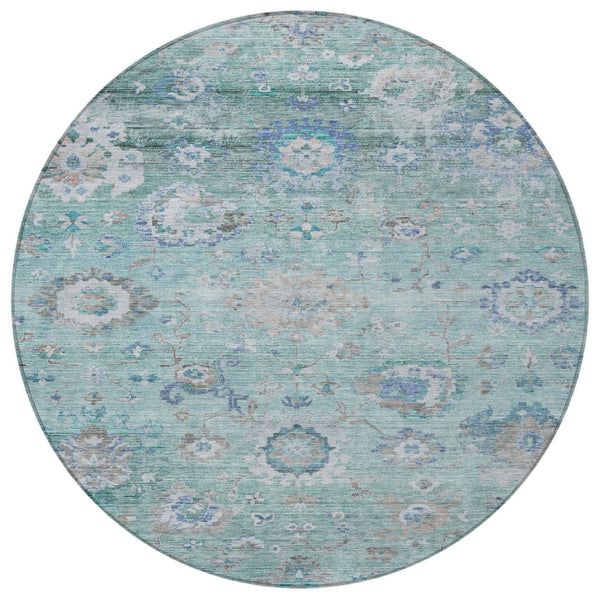 Homeroots 3' Beige Gray And Green Floral Washable Rug - Durable Indoor Outdoor Accent For Stylish Spaces 8' Round Polyester 604092
