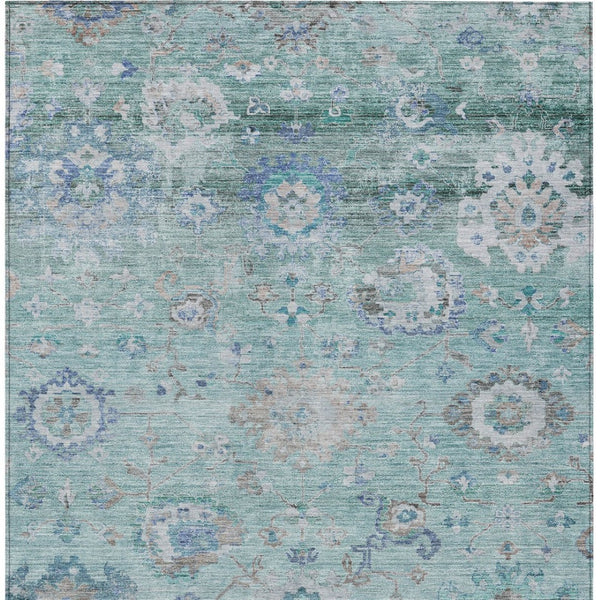 Homeroots 3' Beige Gray And Green Floral Washable Rug - Durable Indoor Outdoor Accent For Stylish Spaces 8' X 10' Polyester 604093