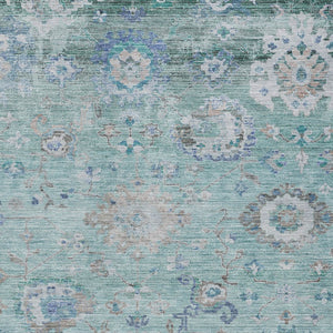 Homeroots 3' Beige Gray And Green Floral Washable Rug - Durable Indoor Outdoor Accent For Stylish Spaces 8' X 10' Polyester 604093