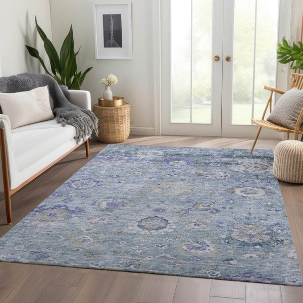 Homeroots 3' Beige Gray And Green Floral Washable Rug - Durable Indoor Outdoor Accent For Stylish Spaces 3' X 5' Polyester 604096
