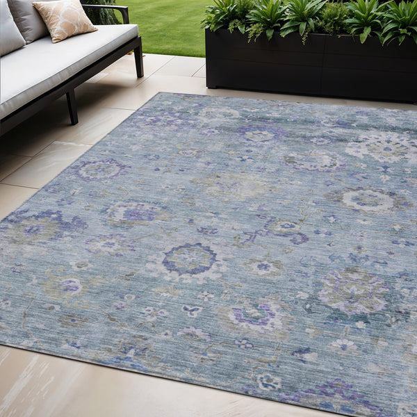 Homeroots 3' Beige Gray And Green Floral Washable Rug - Durable Indoor Outdoor Accent For Stylish Spaces 5' X 8' Polyester 604097