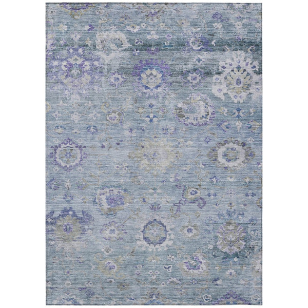HomeRoots 5' Elegant Floral Area Rug in Sky Blue, Purple & Gray - Durable, Washable for Indoor & Outdoor Use 5' X 8' 604097