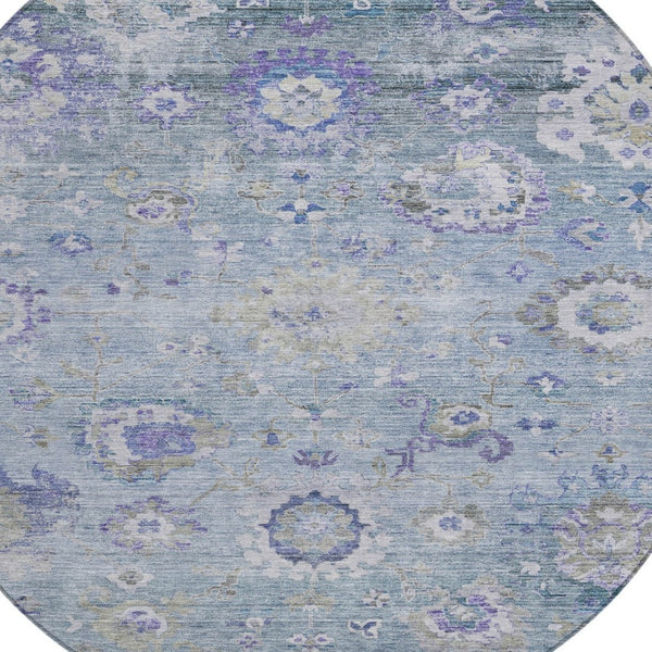 Homeroots 3' Beige Gray And Green Floral Washable Rug - Durable Indoor Outdoor Accent For Stylish Spaces 8' Round Polyester 604098