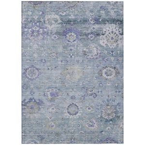 HomeRoots 5' Elegant Floral Area Rug in Sky Blue, Purple & Gray - Durable, Washable for Indoor & Outdoor Use 8' X 10' 604099
