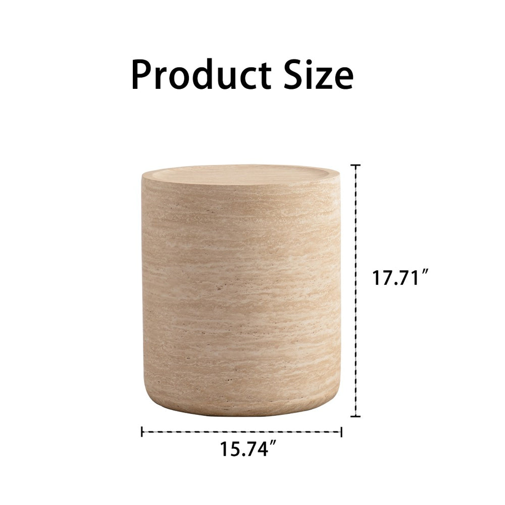 English Elm Round Amber Marble Texture Drum Side Table Compact Mdf Accent for Bedroom or Living Room W3081P255159