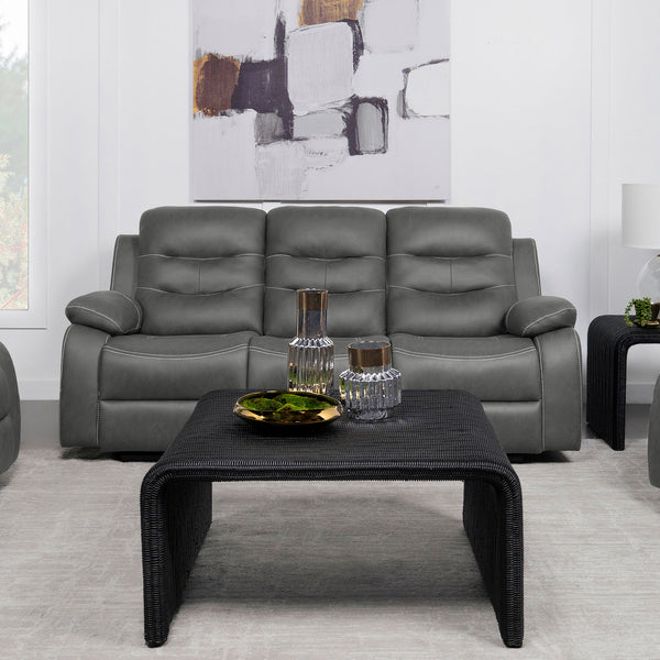 English Elm Kenneth Dark Grey Reclining Sofa with Contrast Stitching, Pillowtop Track Arms & Plush Cushioning for Cozy Living Rooms B062P353283
