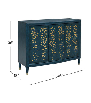 Basset Mirror Argento Accent Cabinet In Antique Royal Blue With Gold Floral Design - Stylish & Functional Storage Blue Rubberwood,Mdf,Maple Veneer 6041-lr-508