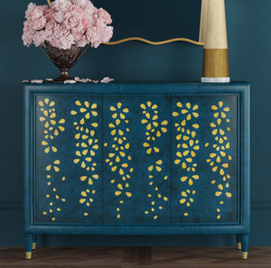 Basset Mirror Argento Accent Cabinet In Antique Royal Blue With Gold Floral Design - Stylish & Functional Storage Blue Rubberwood,Mdf,Maple Veneer 6041-lr-508