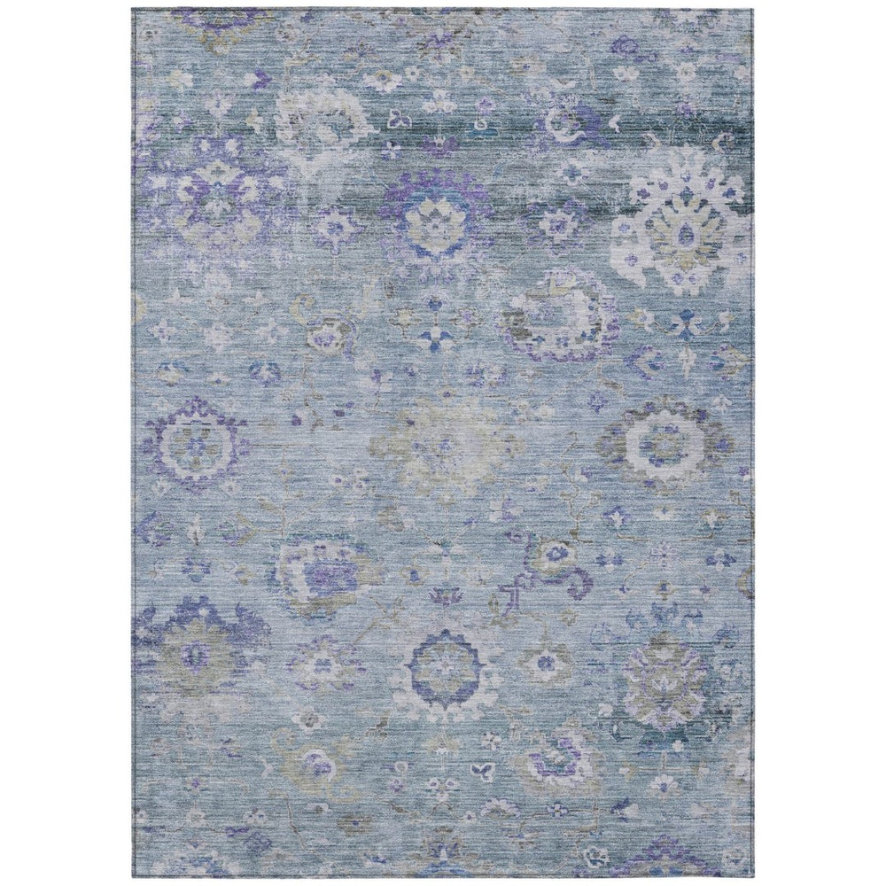 HomeRoots 9' X 12' Floral Area Rug in Sky Blue, Purple & Gray - Washable, Stain-Resistant, Indoor/Outdoor Use 604100