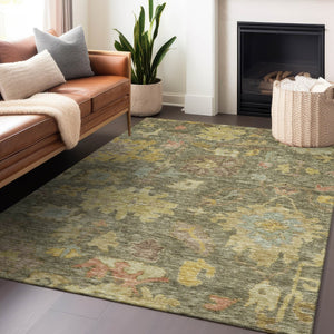 Homeroots 3' Stylish Floral Washable Area Rug For Indoor And Outdoor Use - Durable, Stain-resistant Design 5' X 8' Polyester 604103