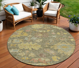 Homeroots 3' Stylish Floral Washable Area Rug For Indoor And Outdoor Use - Durable, Stain-resistant Design 8' Round Polyester 604104
