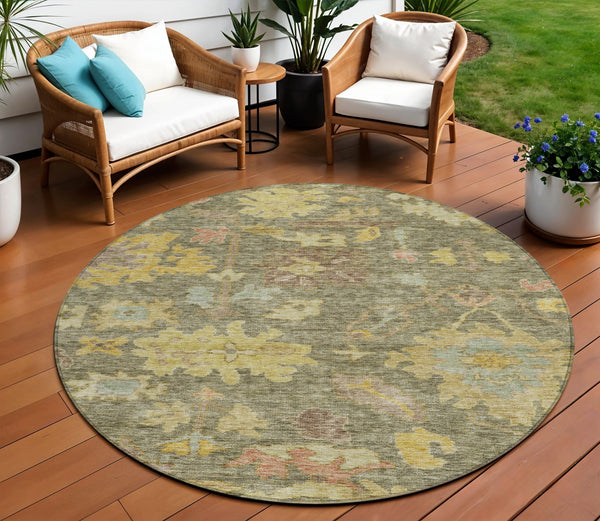 Homeroots 3' Stylish Floral Washable Area Rug For Indoor And Outdoor Use - Durable, Stain-resistant Design 8' Round Polyester 604104