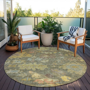 Homeroots 3' Stylish Floral Washable Area Rug For Indoor And Outdoor Use - Durable, Stain-resistant Design 8' Round Polyester 604104