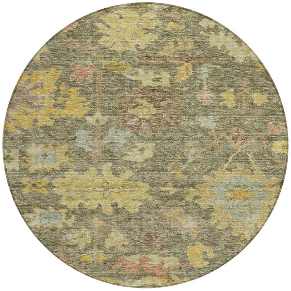Homeroots 3' Stylish Floral Washable Area Rug For Indoor And Outdoor Use - Durable, Stain-resistant Design 8' Round Polyester 604104