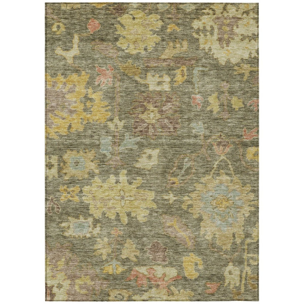 HomeRoots 5' Washable Floral Area Rug in Artichoke Green, Coral, and Brown – Perfect for Indoor & Outdoor Use 10' X 14' 604107
