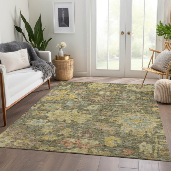 Homeroots 3' Stylish Floral Washable Area Rug For Indoor And Outdoor Use - Durable, Stain-resistant Design 10' X 14' Polyester 604107