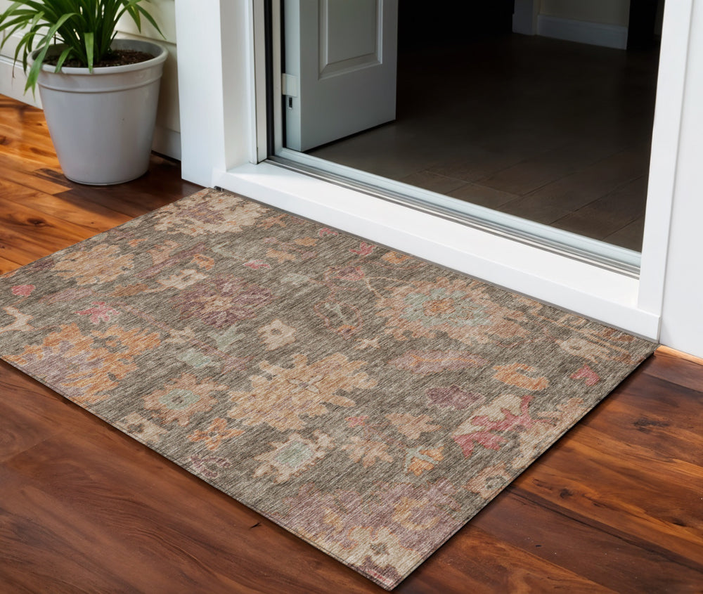 Homeroots 3' Stylish Floral Washable Area Rug For Indoor And Outdoor Use - Durable, Stain-resistant Design 3' X 5' Polyester 604108