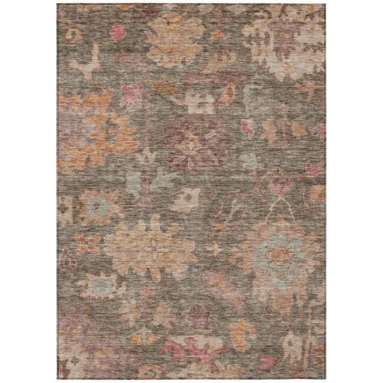 HomeRoots Floral Polyester Area Rug Machine Washable Indoor Outdoor for Patios Kitchens and Entryways 5' x 8' 604109