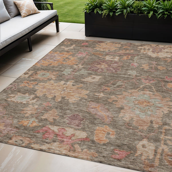 Homeroots 3' Stylish Floral Washable Area Rug For Indoor And Outdoor Use - Durable, Stain-resistant Design 5' X 8' Polyester 604109