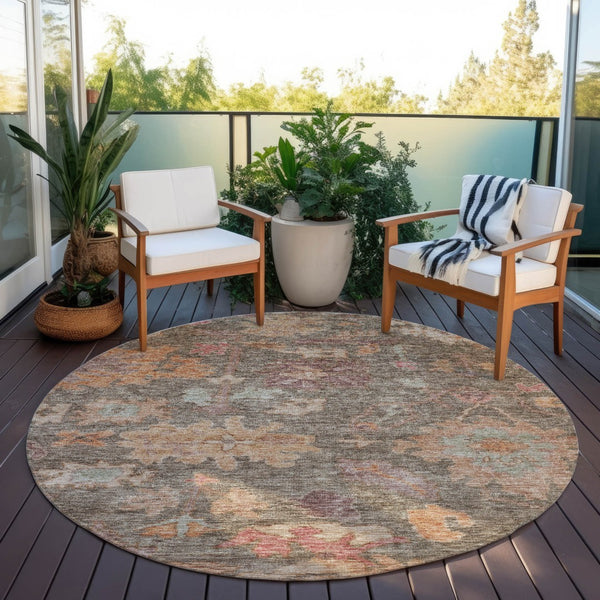 Homeroots 3' Stylish Floral Washable Area Rug For Indoor And Outdoor Use - Durable, Stain-resistant Design 8' Round Polyester 604110