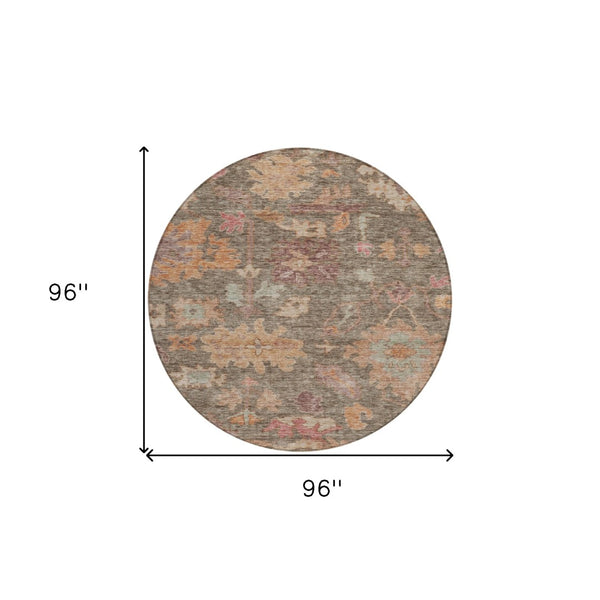 Homeroots 3' Stylish Floral Washable Area Rug For Indoor And Outdoor Use - Durable, Stain-resistant Design 8' Round Polyester 604110