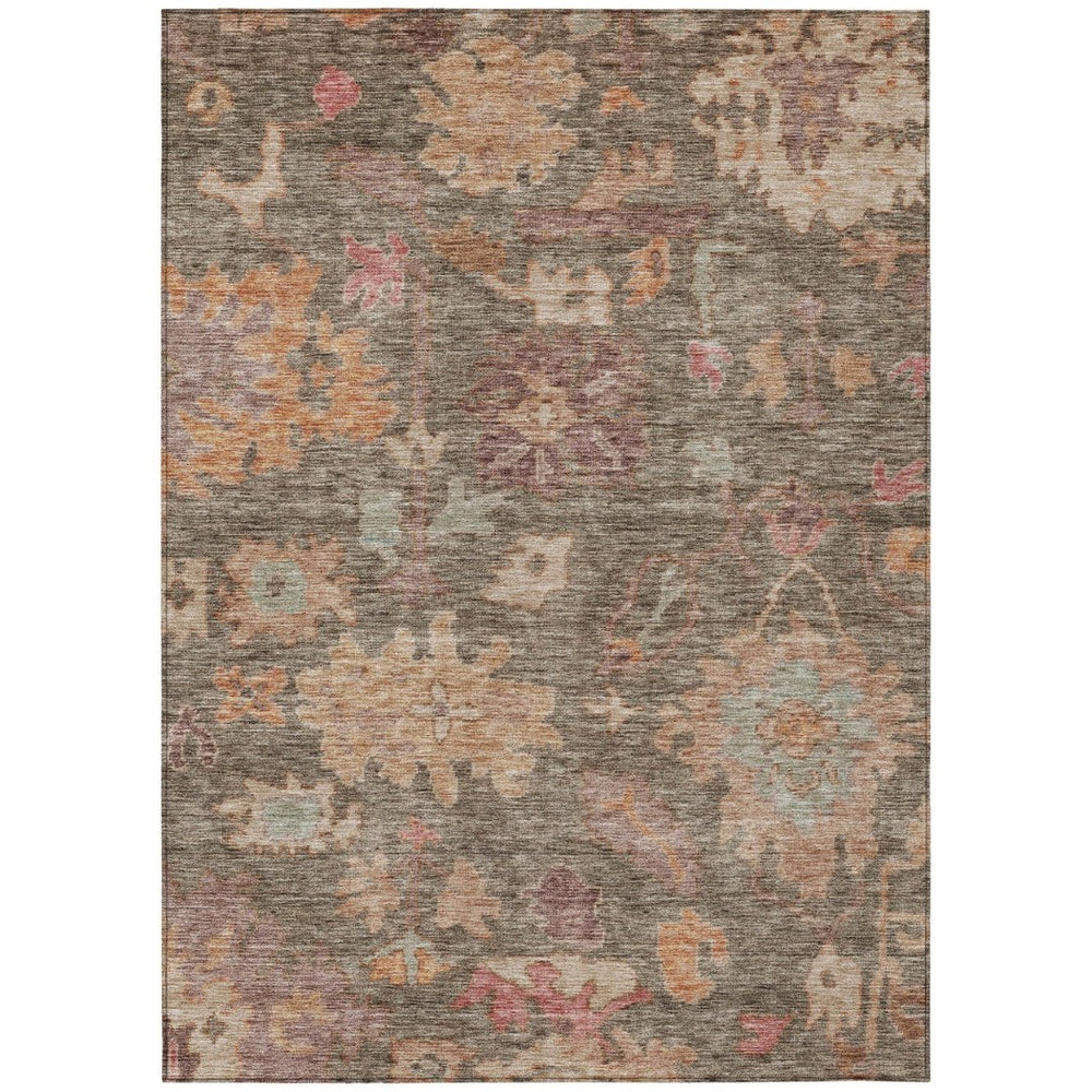 HomeRoots 9' X 12' Floral Area Rug in Brown and Tan – Durable, Washable Design for Indoor & Outdoor Use 604112