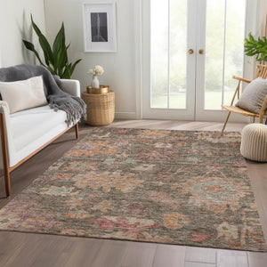 Homeroots 3' Stylish Floral Washable Area Rug For Indoor And Outdoor Use - Durable, Stain-resistant Design 10' X 14' Polyester 604113